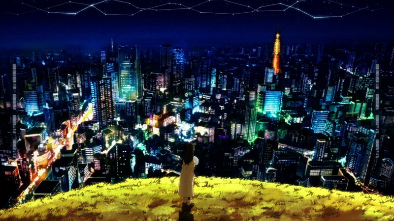 Girl Overlooking City — Blue