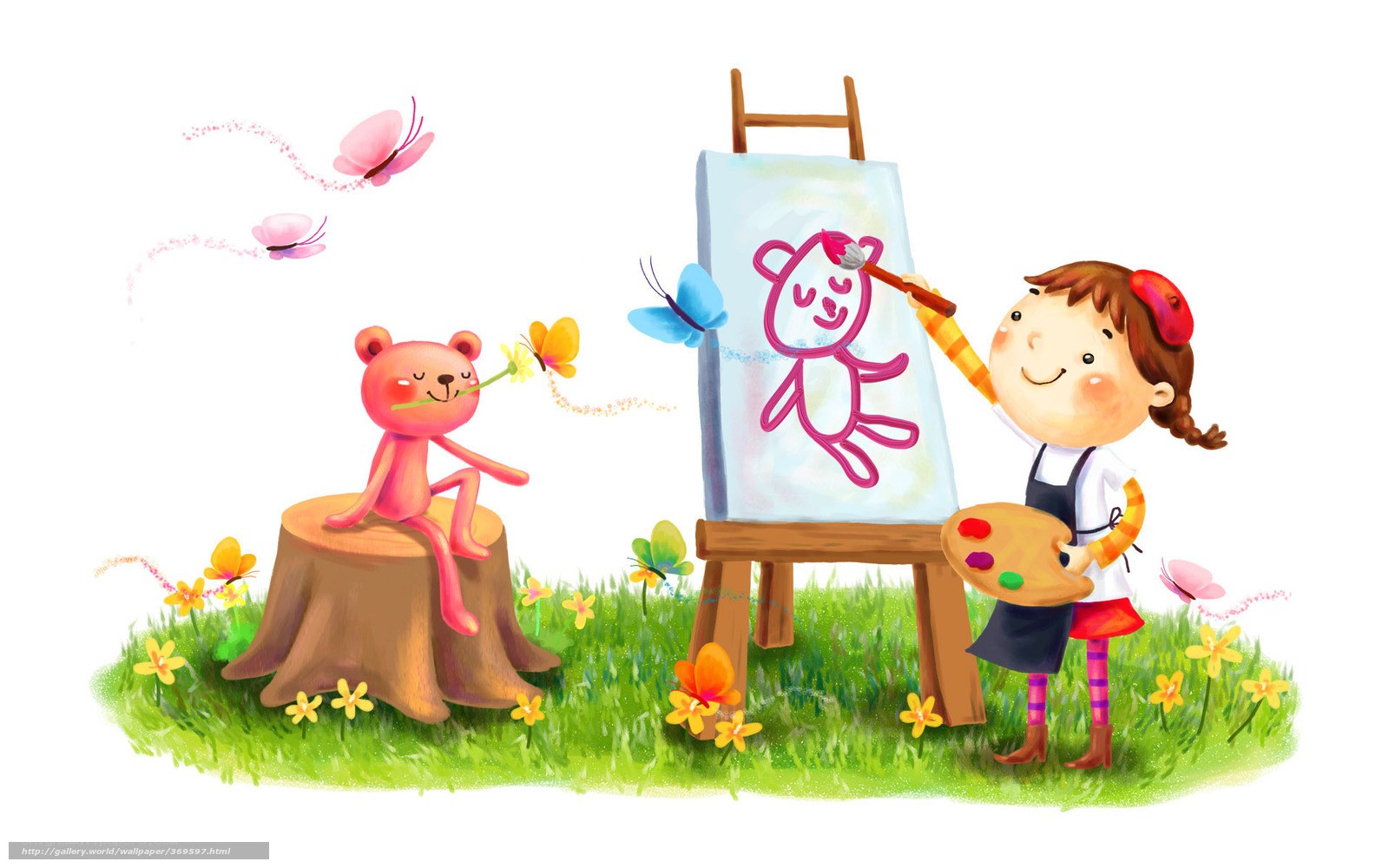 Girl painting a bear