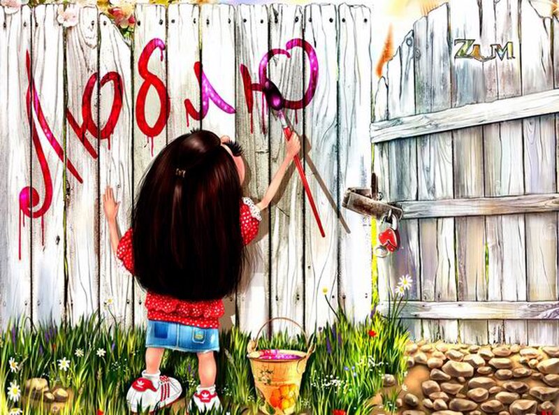 Girl Painting Fence