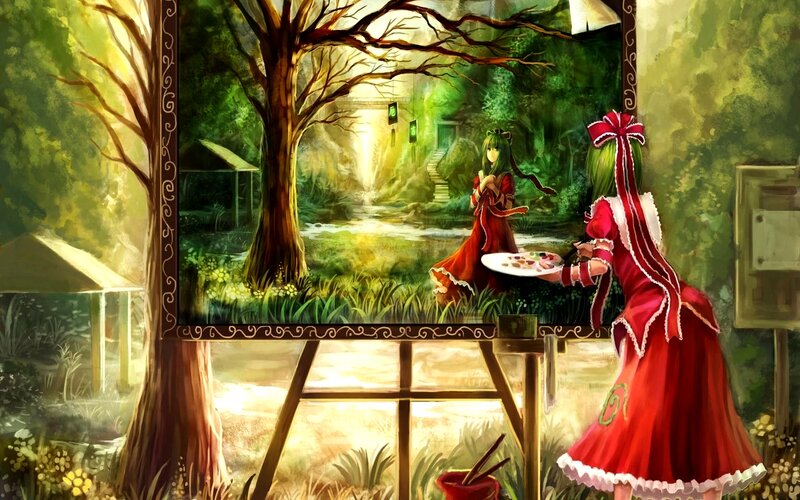 Girl Painting Forest Scene