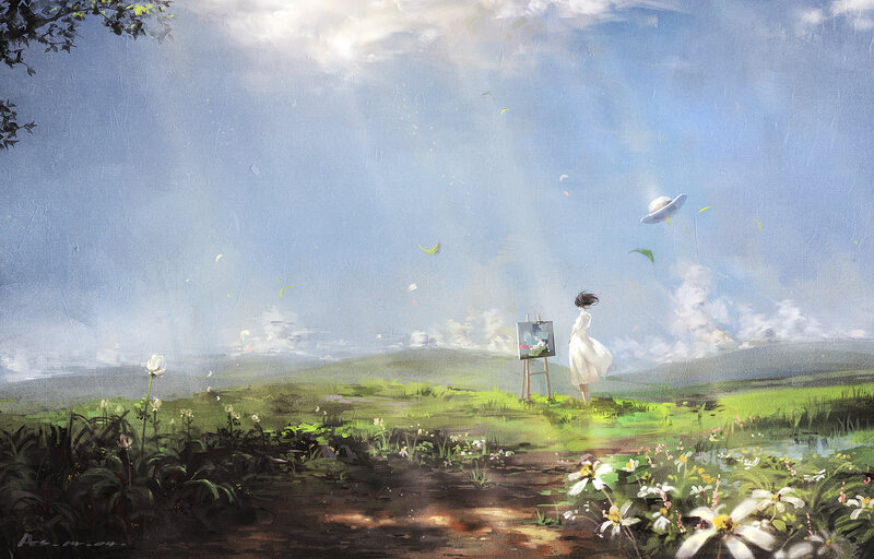 Girl Painting in Field