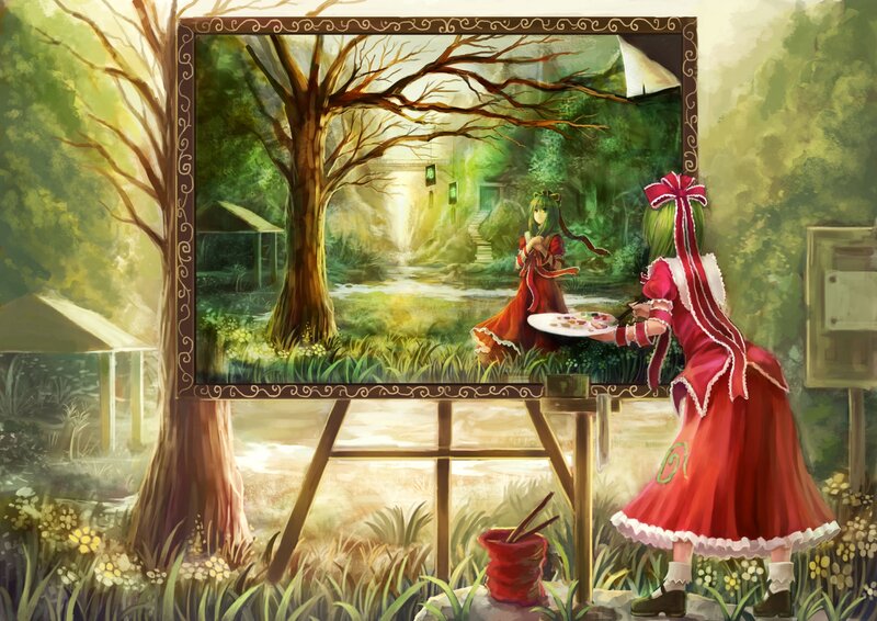 Girl Painting on Easel