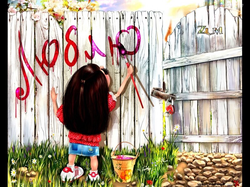 Girl Painting on Fence
