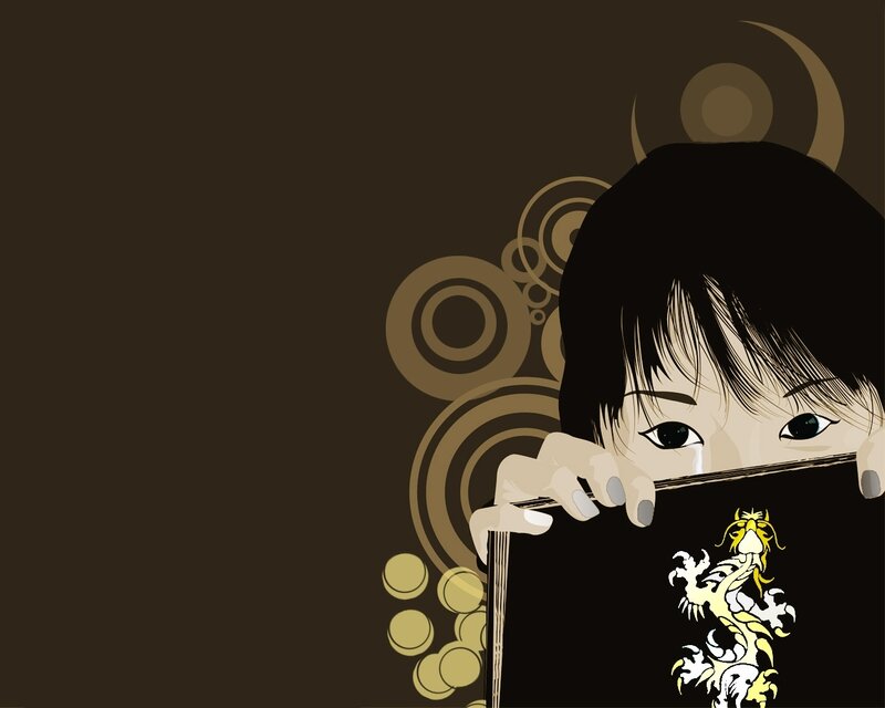 girl peeking behind book