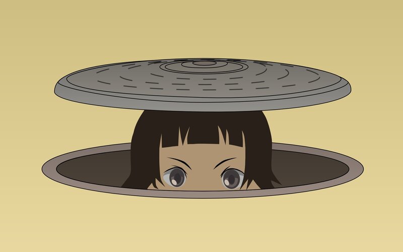 girl peeking from manhole