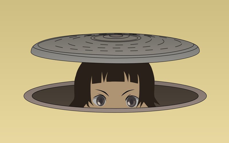 girl peeking from manhole