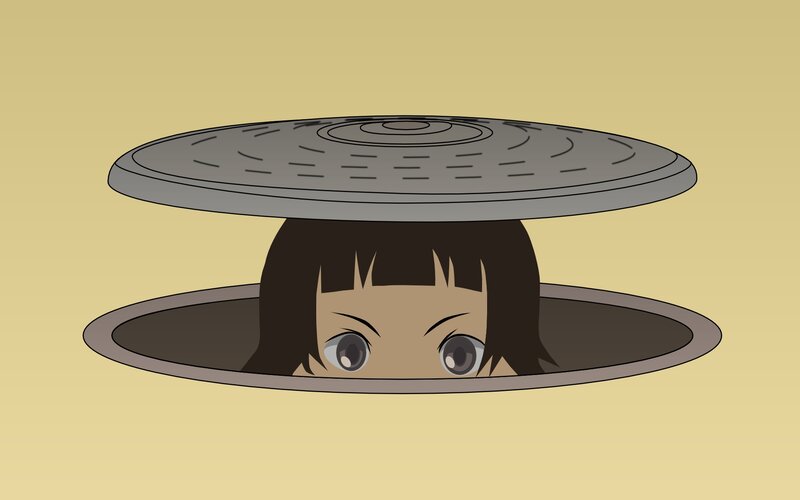 Girl Peeking from Manhole — Yellow