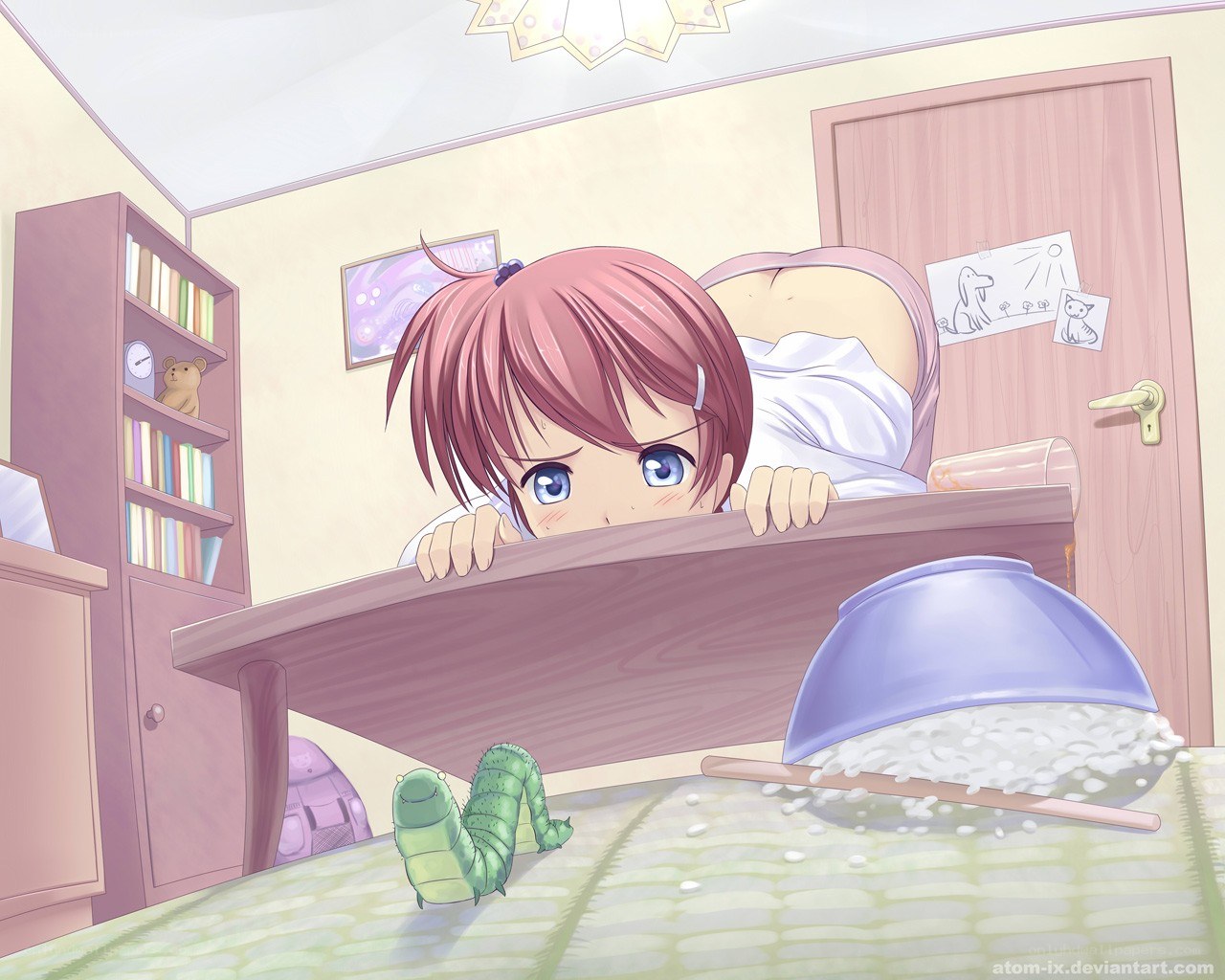Girl peeking from under bed