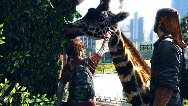 Girl Petting Giraffe — Green