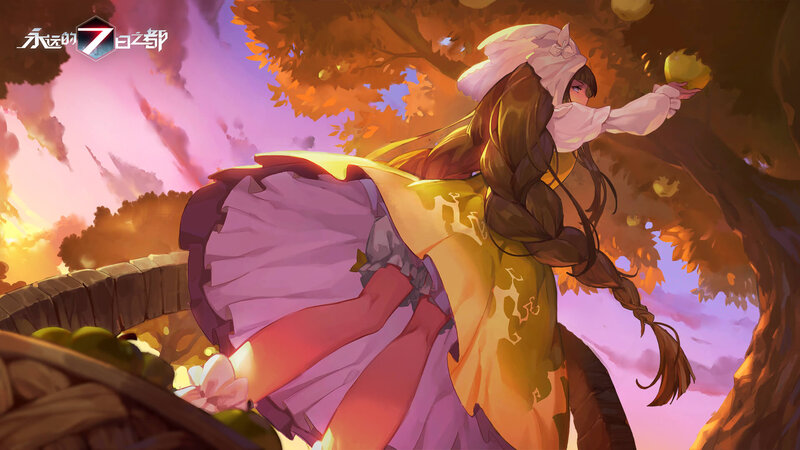 Girl Picking Apples — Purple