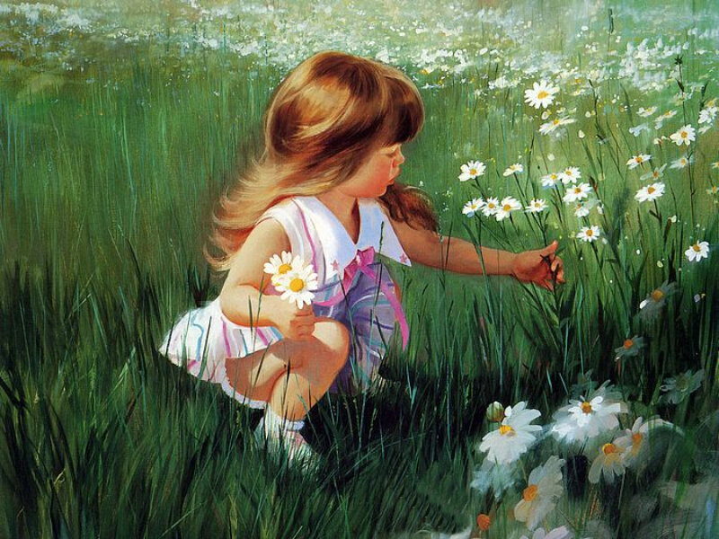 Girl Picking Daisies