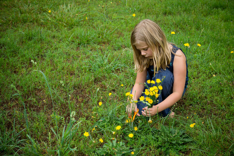 Girl Picking Flowers — Green, Calm