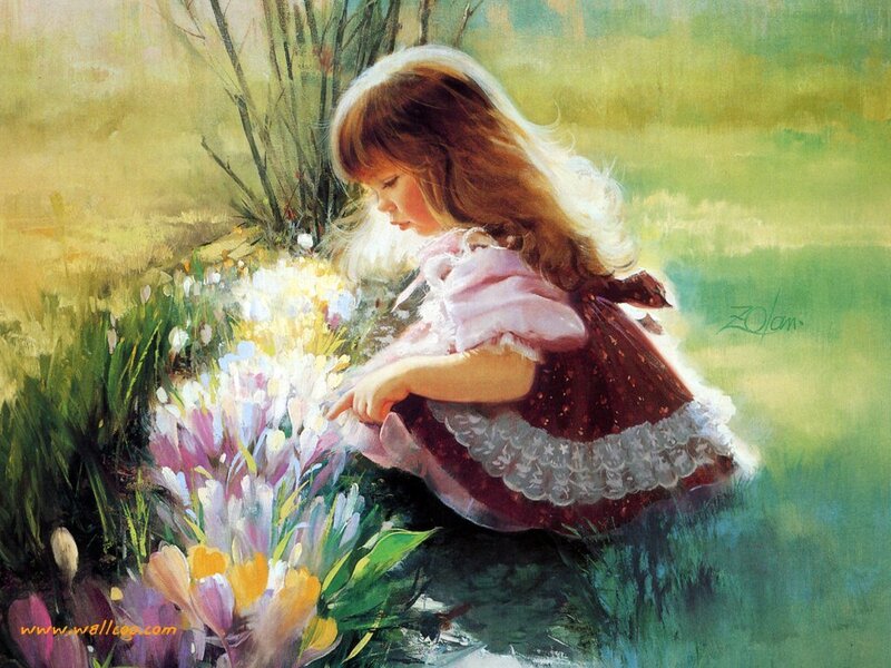 Girl Picking Flowers — Green