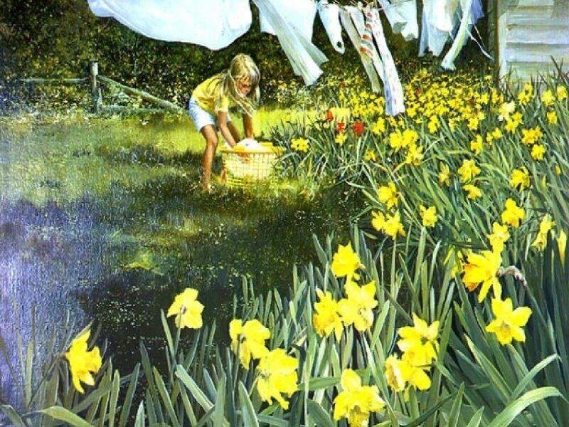 Girl Picking Flowers — Yellow