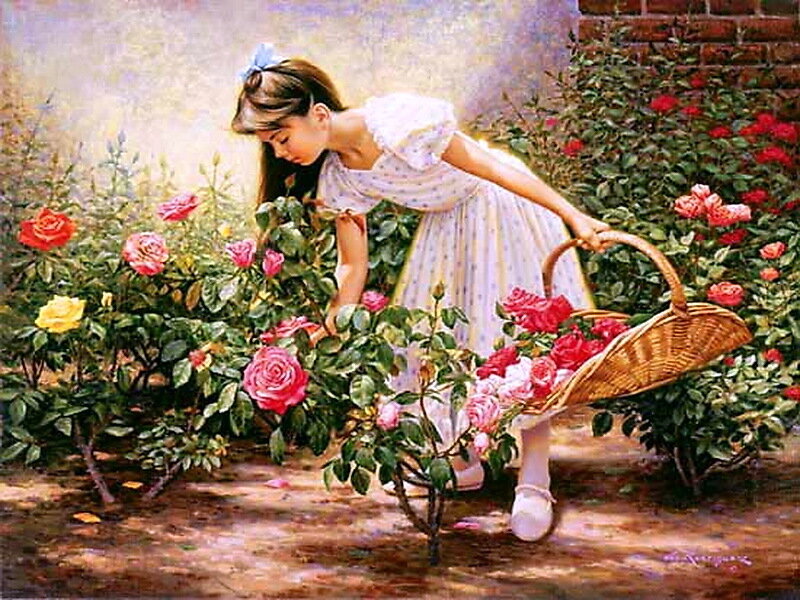 Girl Picking Roses