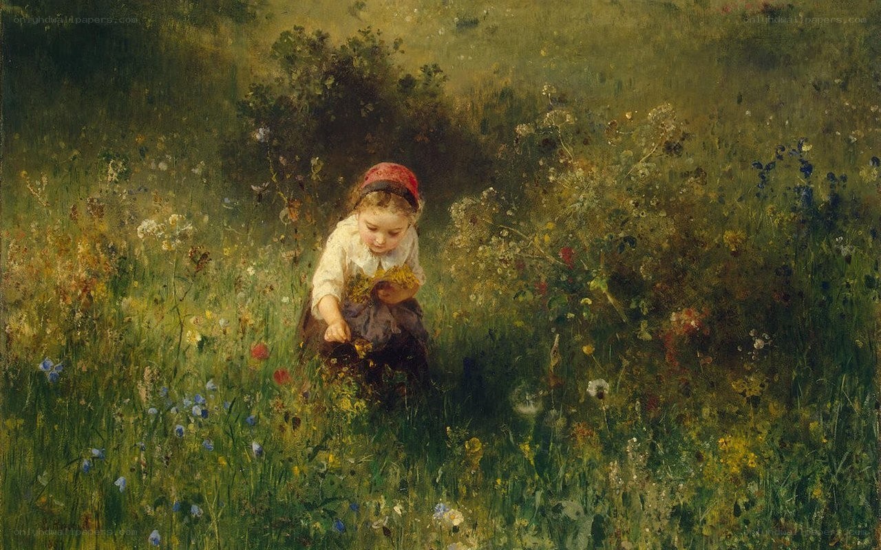 Girl picking wildflowers
