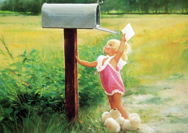 Girl Placing Letter in Mailbox