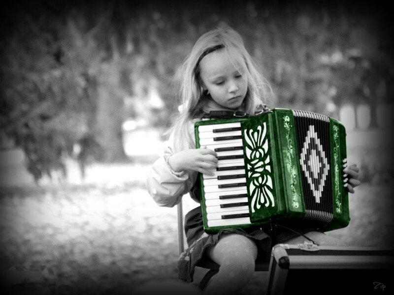 Girl Playing Accordion — Green