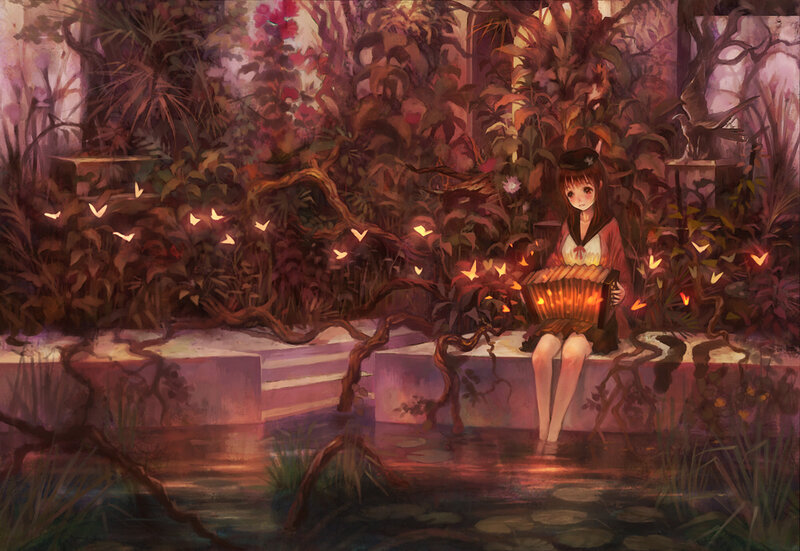 Girl Playing Accordion — Purple
