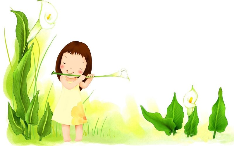 Girl Playing Flower Flute — Green