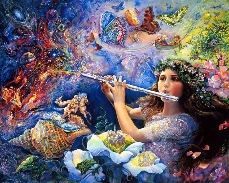 Girl Playing Flute — Blue