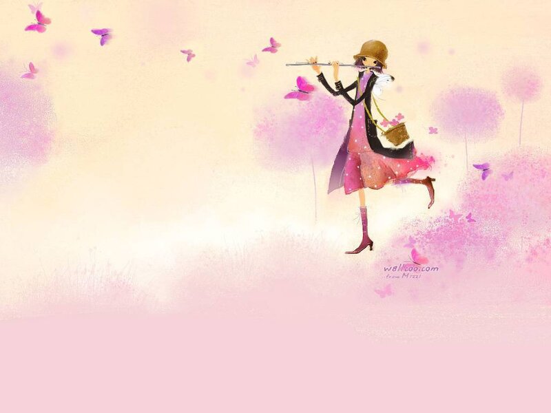 Girl playing flute in a field