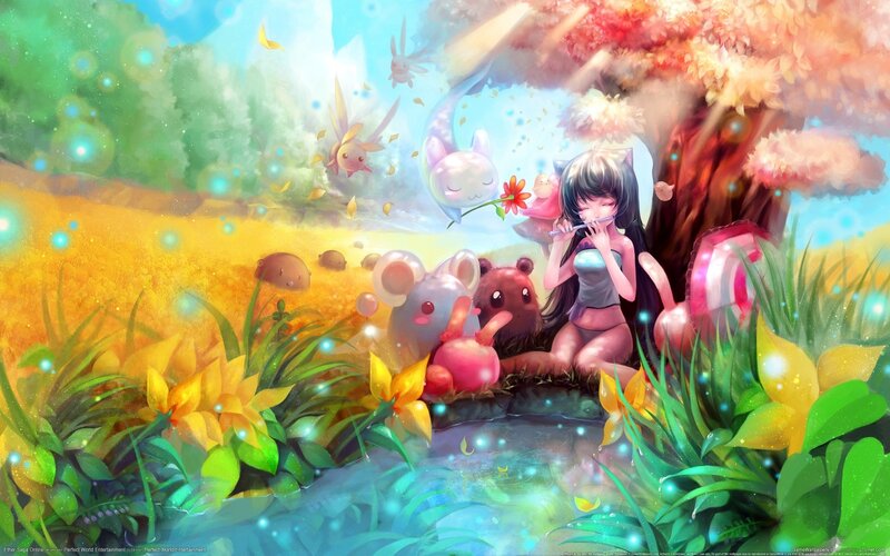 Girl Playing Flute in Forest