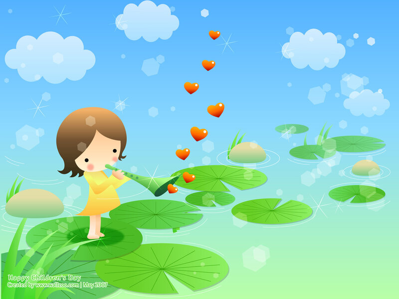 Girl Playing Flute on Lily Pads