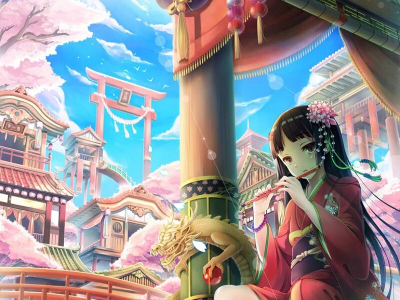 Girl Playing Flute — Pink, Serene, Spring