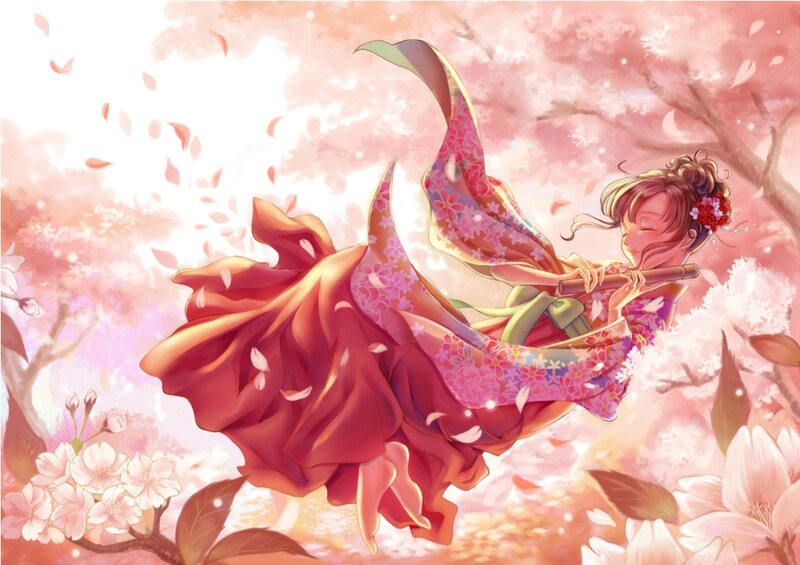 Girl Playing Flute — Pink