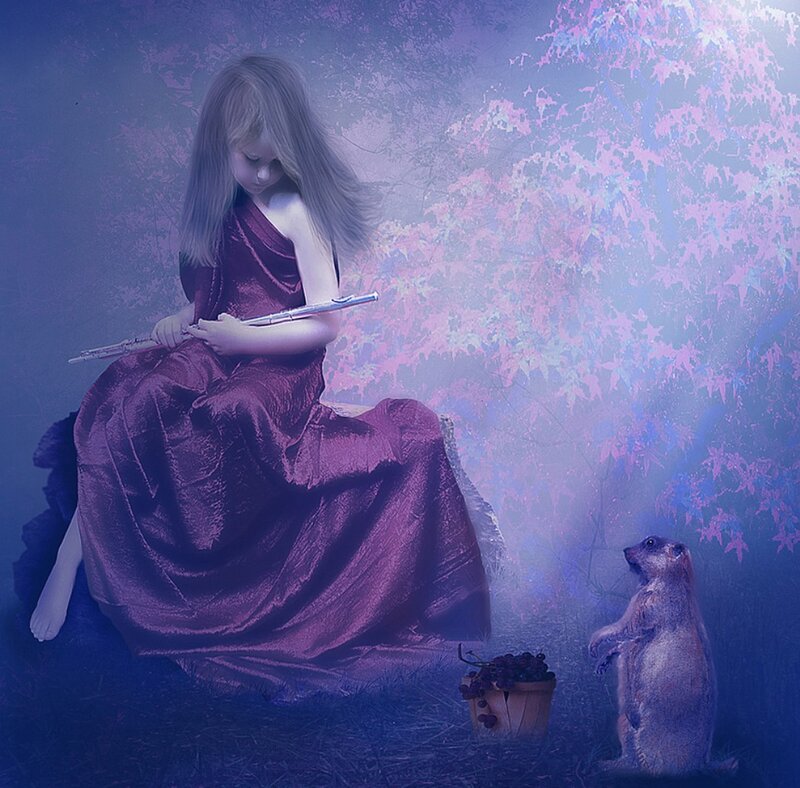 Girl Playing Flute — Purple