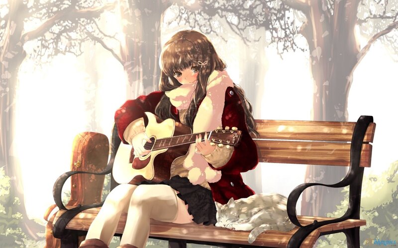 Girl Playing Guitar — Brown, Serene
