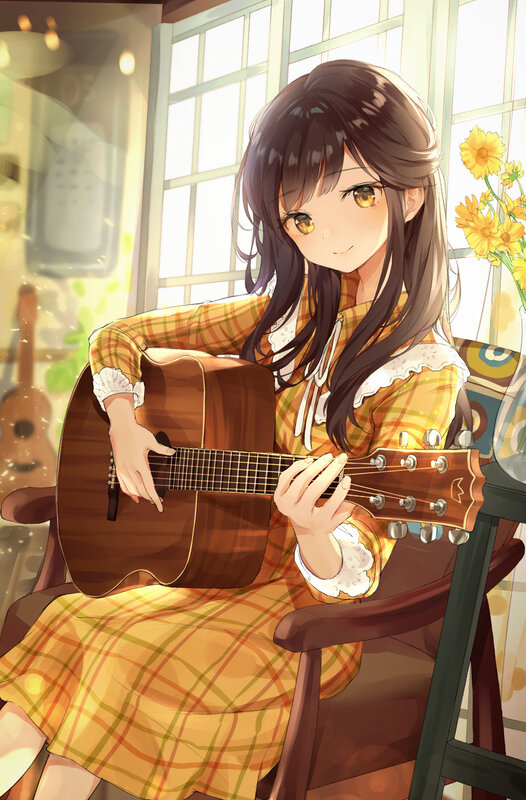 Girl Playing Guitar — Yellow, Calm