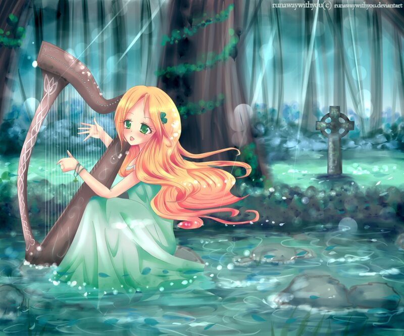 Girl Playing Harp in Water