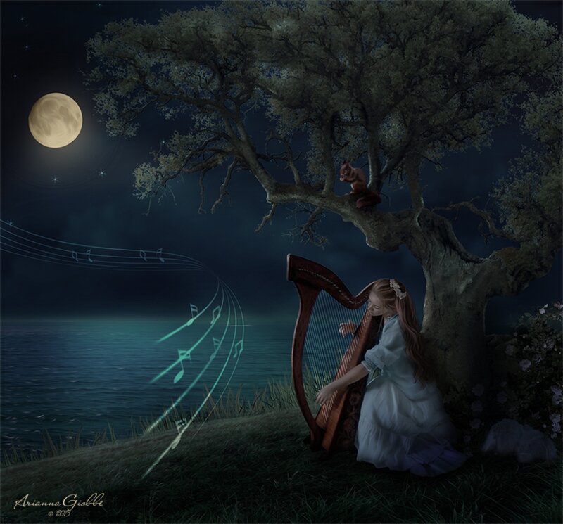 Girl Playing Harp