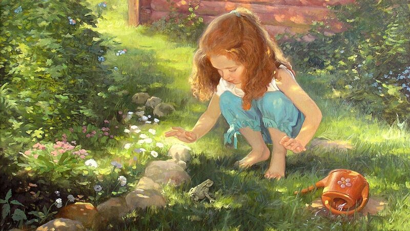 Girl playing in garden
