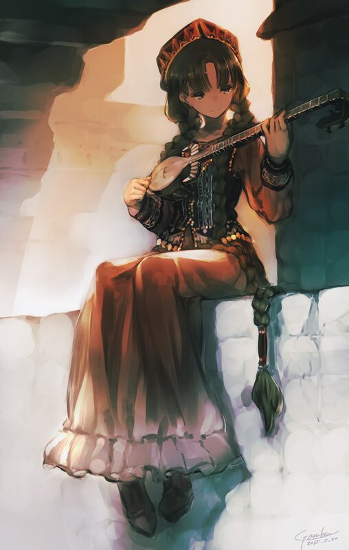 Girl Playing Lute