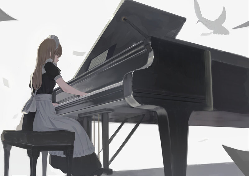 Girl Playing Piano — Black, Serene