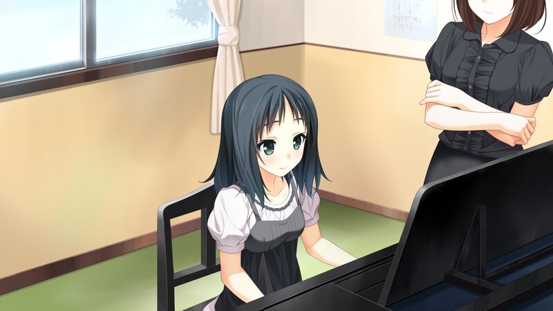 Girl playing piano in classroom