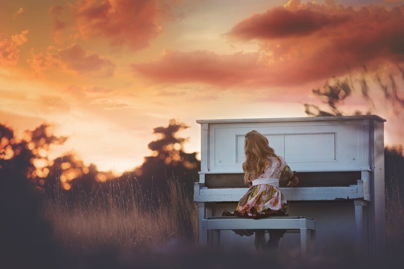 Girl Playing Piano — Orange