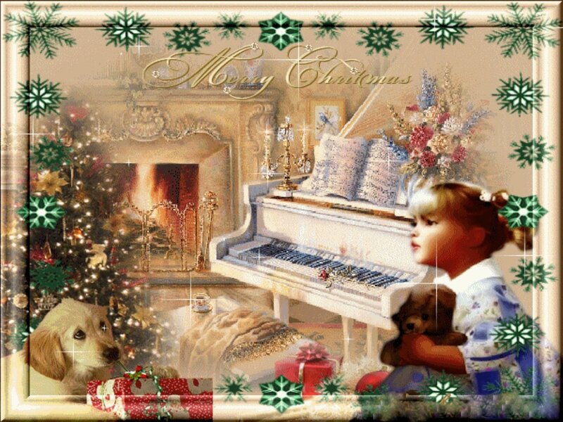 Girl Playing Piano — White, Festive