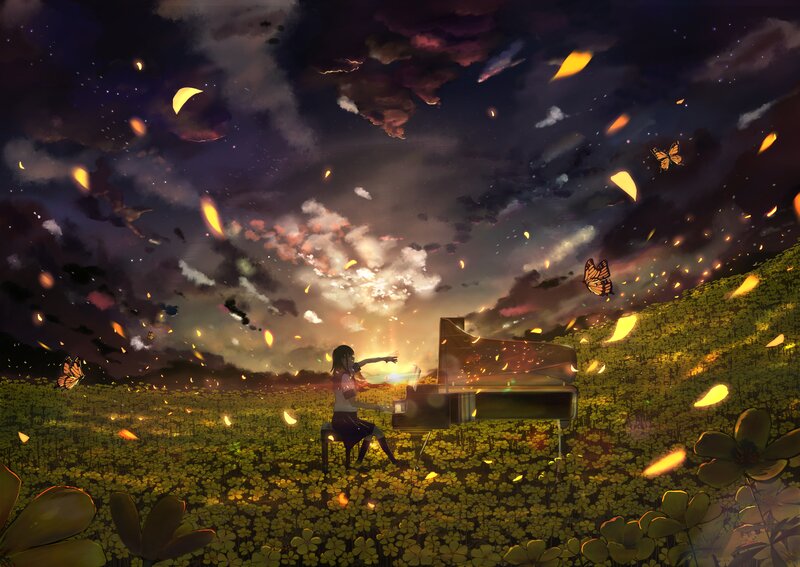 Girl Playing Piano — Yellow