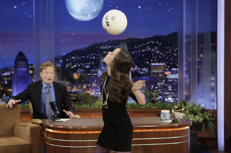 Girl playing soccer on talk show