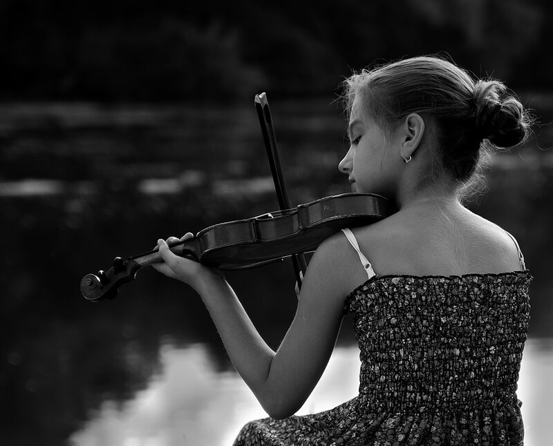 Girl Playing Violin — Black, Serene