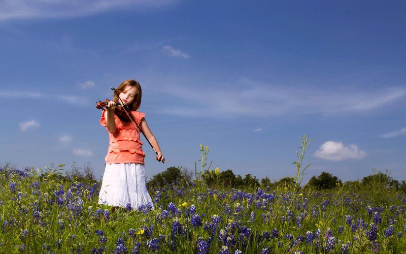 Girl Playing Violin — Blue, Serene, Afternoon, Photograph