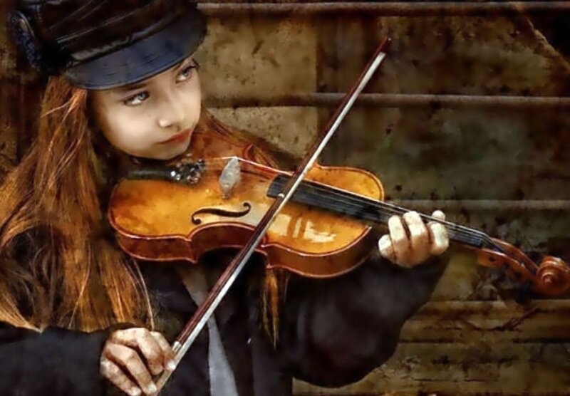 Girl Playing Violin — Brown
