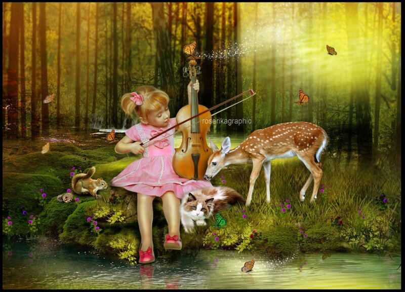 Girl Playing Violin — Green