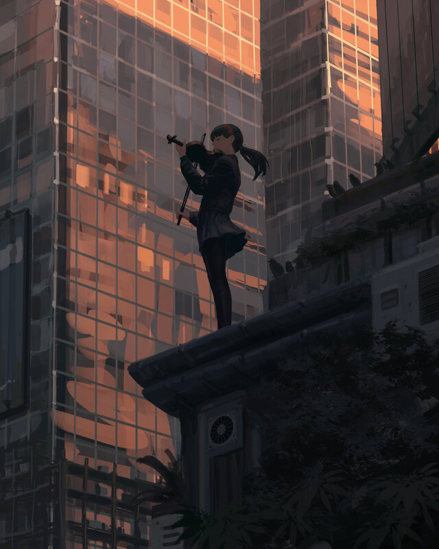 Girl Playing Violin — Orange