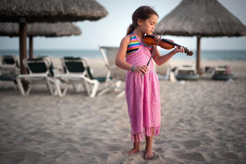 Girl Playing Violin — Pink, Serene