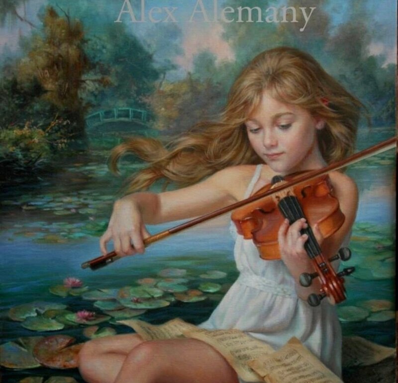 Girl Playing Violin — White, Serene, Afternoon
